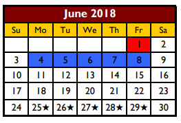 District School Academic Calendar for Donna High School for June 2018