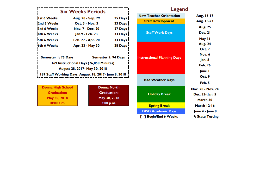 District School Academic Calendar Key for Donna High School