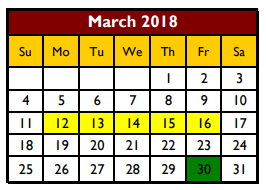 District School Academic Calendar for Solis Middle School for March 2018
