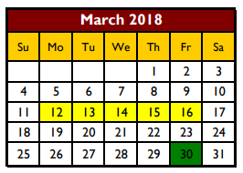 District School Academic Calendar for Guzman Elementary for March 2018