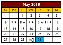 District School Academic Calendar for Hidalgo Co J J A E P for May 2018