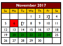 District School Academic Calendar for Dora M Sauceda Middle School for November 2017