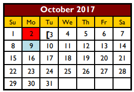 District School Academic Calendar for Daniel Singleterry Sr for October 2017