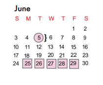 District School Academic Calendar for Hastings Elementary for June 2018