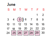 District School Academic Calendar for P A S S Learning Ctr for June 2018