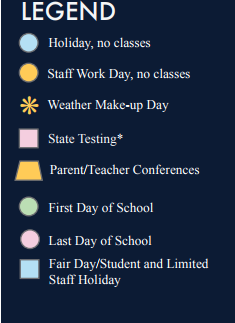 District School Academic Calendar Legend for Bilhartz Jr Elementary