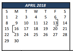 District School Academic Calendar for Alter Discipline Campus for April 2018