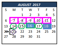 District School Academic Calendar for Alter Discipline Campus for August 2017