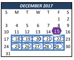 District School Academic Calendar for L A Gililland Elementary for December 2017