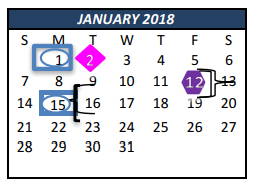 District School Academic Calendar for Weldon Hafley Development Center for January 2018