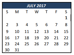District School Academic Calendar for Weldon Hafley Development Center for July 2017