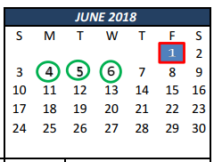 District School Academic Calendar for Saginaw Elementary for June 2018