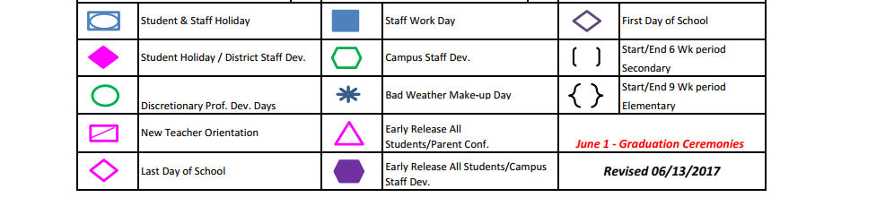 District School Academic Calendar Key for Highland Middle