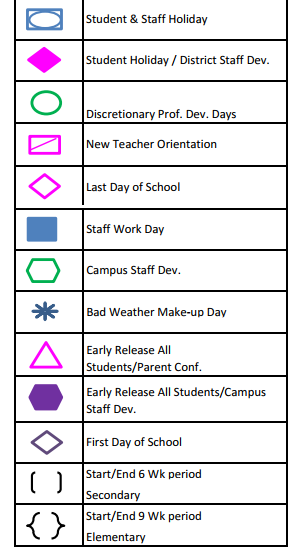 District School Academic Calendar Legend for Weldon Hafley Development Center