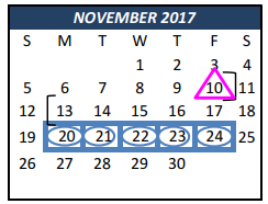 District School Academic Calendar for Comanche Spring Elementary for November 2017