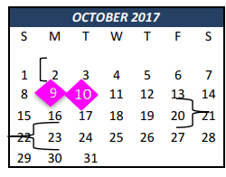 District School Academic Calendar for Tarrant Co J J A E P for October 2017