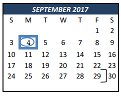 District School Academic Calendar for Comanche Spring Elementary for September 2017