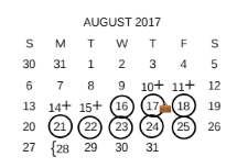 District School Academic Calendar for Bexar Co J J A E P for August 2017