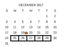District School Academic Calendar for Pecan Valley Elementary School for December 2017