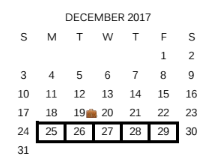 District School Academic Calendar for Sinclair Elementary School for December 2017