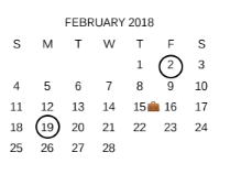 District School Academic Calendar for East Central Dev Ctr for February 2018