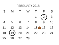 District School Academic Calendar for Student Adjustment Ctr for February 2018