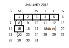 District School Academic Calendar for East Central Dev Ctr for January 2018