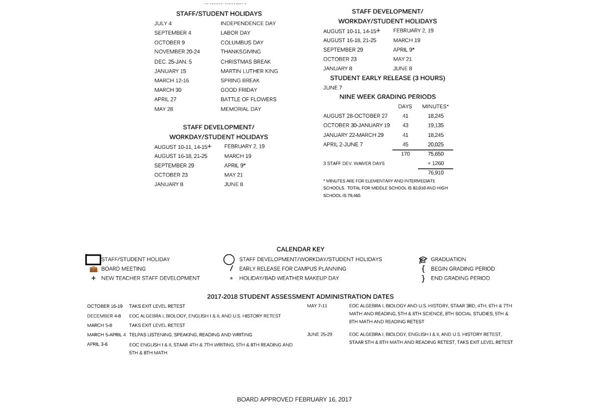 District School Academic Calendar Key for Student Adjustment Ctr