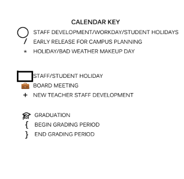 District School Academic Calendar Legend for Student Adjustment Ctr