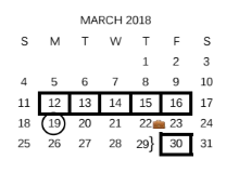 District School Academic Calendar for Pecan Valley Elementary School for March 2018