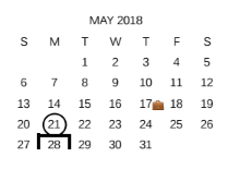 District School Academic Calendar for Oak Crest Intermediate for May 2018