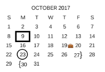 District School Academic Calendar for East Central Dev Ctr for October 2017