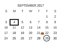 District School Academic Calendar for Student Adjustment Ctr for September 2017