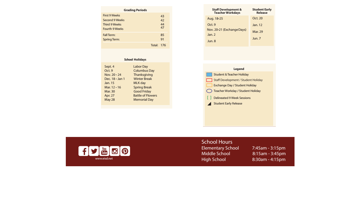 District School Academic Calendar Key for Cenizo Park Elementary School