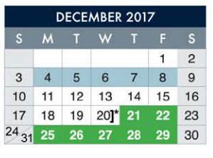 District School Academic Calendar for Richardson Middle for December 2017