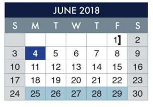 District School Academic Calendar for Dowell Elementary for June 2018