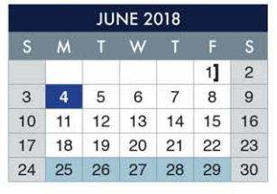 District School Academic Calendar for Burleson Elementary for June 2018