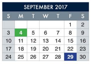 District School Academic Calendar for Coldwell Elementary for September 2017