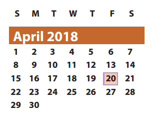 District School Academic Calendar for Brazos Bend Elementary School for April 2018