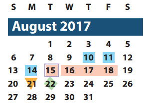 District School Academic Calendar for Colony Bend Elementary School for August 2017