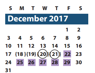 District School Academic Calendar for Christa Mcauliffe Middle for December 2017