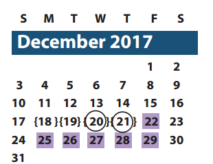District School Academic Calendar for Brazos Bend Elementary School for December 2017