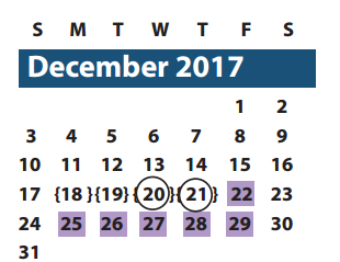 District School Academic Calendar for Oyster Creek Elementary for December 2017