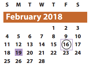 District School Academic Calendar for Brazos Bend Elementary School for February 2018