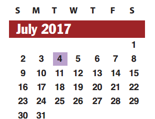 District School Academic Calendar for Brazos Bend Elementary School for July 2017