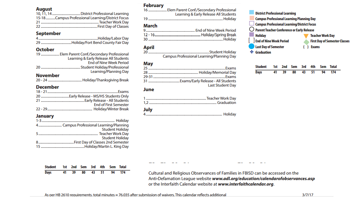 District School Academic Calendar Key for Highlands Elementary