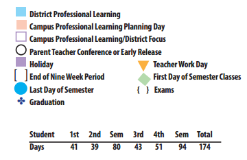 District School Academic Calendar Legend for Pecan Grove Elementary