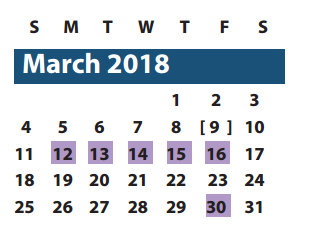 District School Academic Calendar for Brazos Bend Elementary School for March 2018