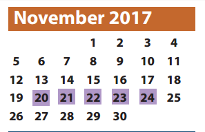 District School Academic Calendar for Brazos Bend Elementary School for November 2017