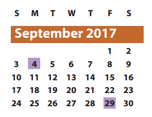 District School Academic Calendar for Brazos Bend Elementary School for September 2017